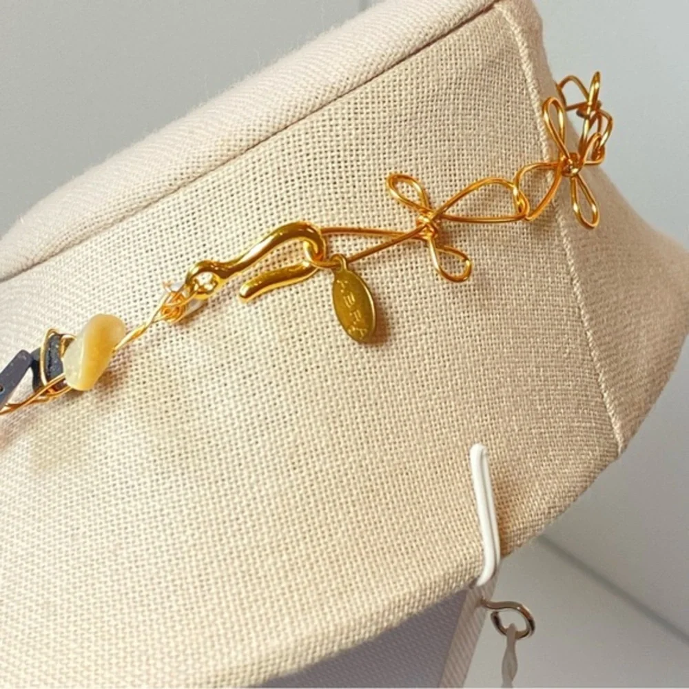 Abra Couture Handmade Natural Shell Beiges Gem Flower Collar GW Artisan Necklace